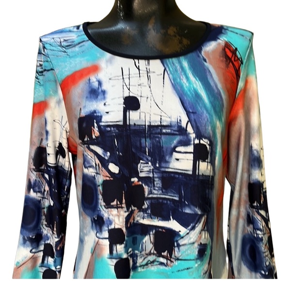 Sophia A Round Neckline Asymmetrical Hemline Tunic Top SzSm - Picture 4 of 11